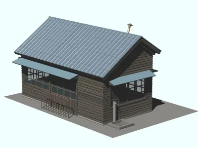 old japan railway side house set Low-poly 3D model