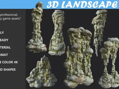 Low poly mossy cave column Low-poly 3D model