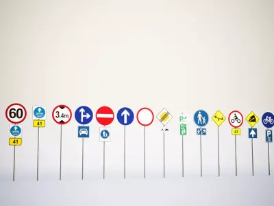 Road sign set 3D model