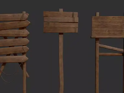 40 plus Ultimate Wooden Directional Sings Pack Game Ready Models Low-poly 3D model