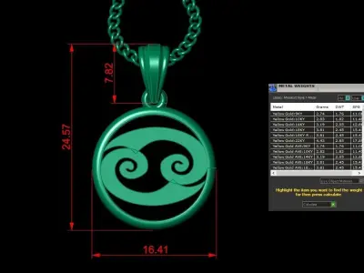 Circle Cancer Light Gold Pendant Version 6 3D print model