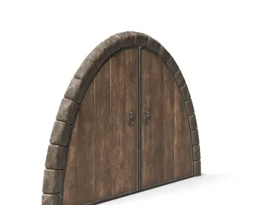 Hobbit Style Medieval Wooden Door  Low-poly 3D model