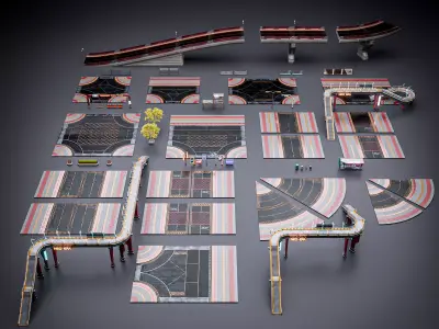 SCIFI STREET ASSET MODULAR KIT CYBERPUNK FUTURISTIC INDUSTRIAL  Low-poly 3D model