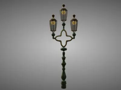 Lampost street lamp with three candle holders 3D model