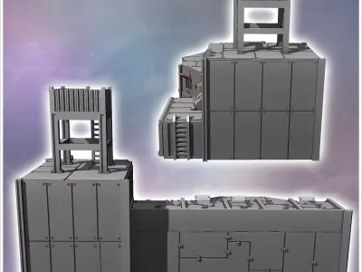 Futuristic fortified base with steel walls and observation tower 3D print model