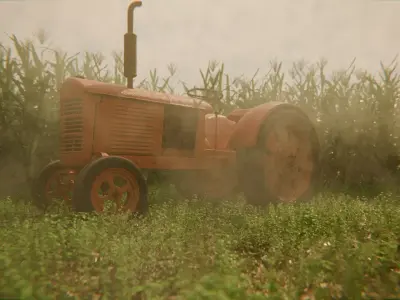 Old Tractor in a Cornfield 3d Scene 3D model