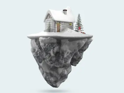 Christmas house on island with snow 3D model