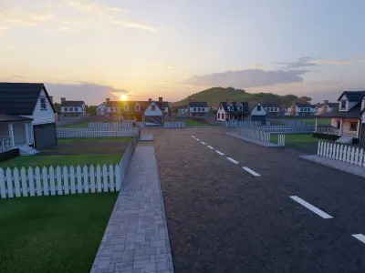 3D Neighborhood Model 7 residential at sunset 3D model