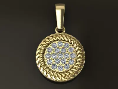 Cuban Link Round Diamond Cluster Frame Pendant 15MM Diameter 3D print model