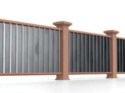 Modular Wooden Railing Fence Low-poly 3D model