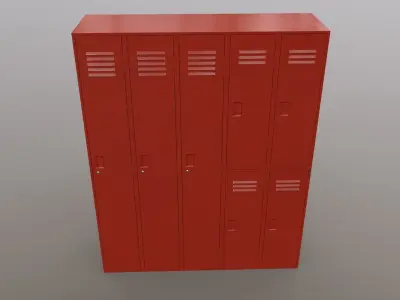 PBR School Gym Locker 07 - Red Low-poly 3D model