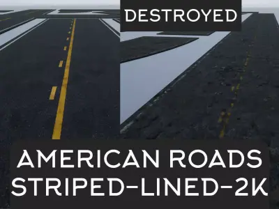 Fine-Destroyed American Striped-Lined Modular Roads Low-poly 3D model