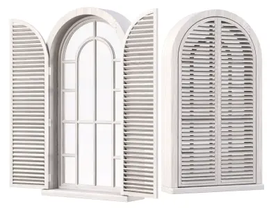 Wooden arch window with shutters V5  3D model