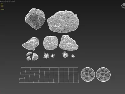 mossy stones bundle 001 Low-poly 3D model