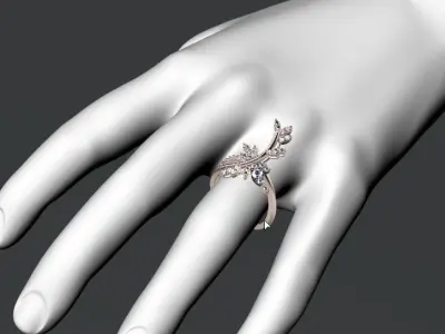 M Ring rose gold with diamonds 3D print model