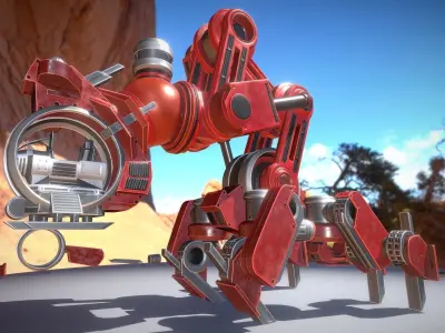 The Walking Mech Neck Red Version Low-poly 3D model