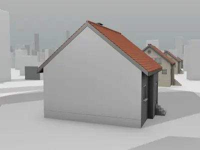 City House - 3 - Half-Double-House - Roof red - Wall black white Low-poly 3D model