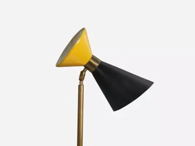 Arredoluce Floor Lamp Brass Black And Yellow Lacquered Metal 3D model