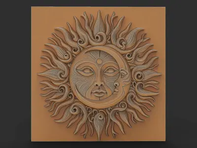 Sun And Moon Wall Art Medallion Home Decor Boho Architectural 3D print model
