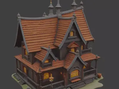 Stylized Medieval Wooden House 3D model