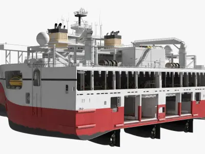  Seismic Research Vessel with Helideck White and Red 