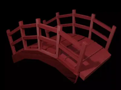 Oriental Red Bridge Low Poly Free low-poly 3D model