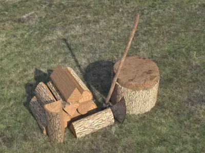 Axe Billet Wooden Log Low-Poly Game Ready Model Low-poly 3D model