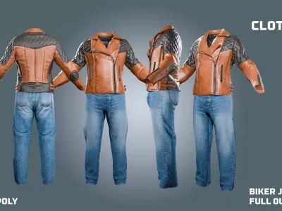 biker jacket and pants - clothyfic outfits Low-poly 3D model