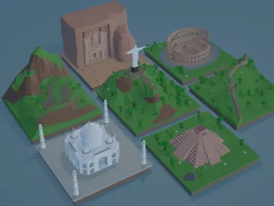 7 Wonders of the World - Bundle Low-poly 3D model