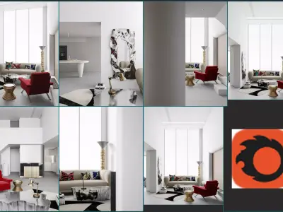 Living Room Interior Scene for 3DMAX and Corona 3D model  3D model by luckily