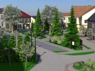 Makow Podhalanski Town Square Low-poly 3D model