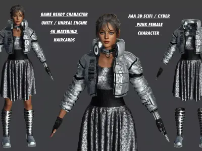 AAA 3D Cyber Punk Female Character - Silver outfit Low-poly 3D model