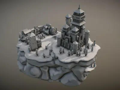 Medieval Village With Castle 3D print model