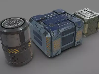 SciFi Containers Low-poly 3D model