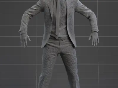 Rigged European male 3D model in business formal attire Low-poly 3D model