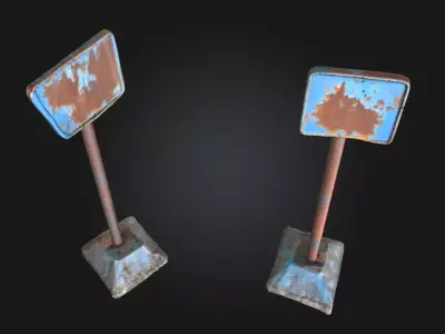 Rusty Parking Signs  Weathered Urban Street Props 3D model