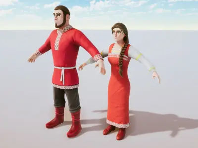 Stylized Character Medieval People Collection Rigged Low-poly 3D model