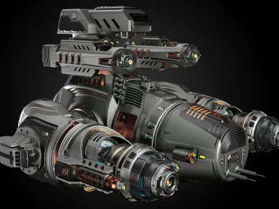 Sci Fi Military Battleship Rigged 3D model