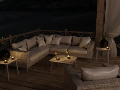 Beach Terrace Blender Scene - NIGHT 3D model