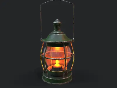 Stylized medieval kerosene lamp Low-poly 3D model