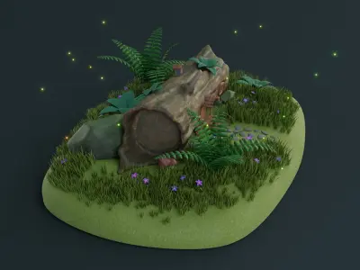 Cartoon Log House Low-poly 3D model