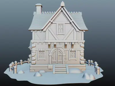 Mediaval fantasy stone house High-Poly 3D model