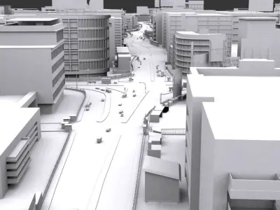 Low Poly City Model street with buildings and cars Low-poly 3D model