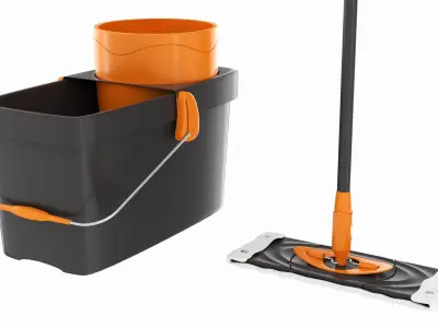 Clean floor wiper and bucket with wringer 3D model
