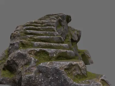 stairway 1 rock with moss Low-poly 3D model
