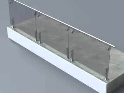 Glass handrail with Short Baluster staircase 3D model