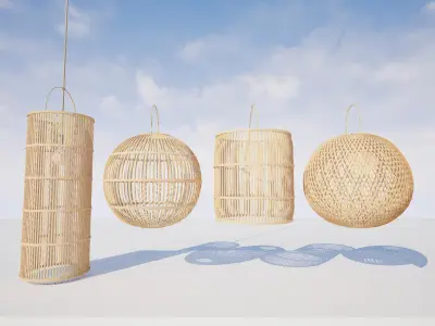 Rattan Hanging Lamp Set Tropical Ceiling Decor 3D model