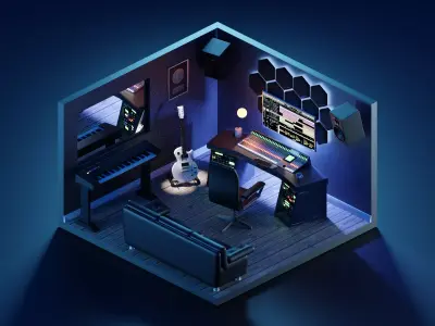 studio room  low poly model render in blender Low-poly 3D model