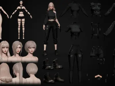 Techwear Girl - Game Ready Low-poly 3D model