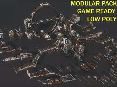 Space Ship 02 Modular Pack Low-poly 3D model